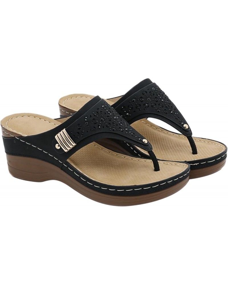 Strap Sandals Sandals Comfy Slider Roman T Open Women Toe Summer Support Slip Flip Flops Flat On Flip Flops for X2-black $14....