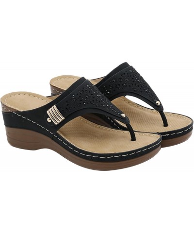 Strap Sandals Sandals Comfy Slider Roman T Open Women Toe Summer Support Slip Flip Flops Flat On Flip Flops for X2-black $14....