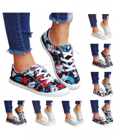 Loafers for Women Casual Floral Slip-on Canvas Flats Shoes Fashion Lace Up Soft Comfortable Walking Shoes $22.15 Athletic Shoes