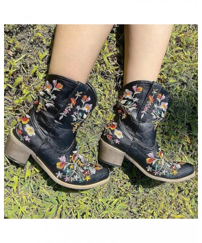 Cowboy Boots for Women 2022 Western Cowgirl Ankle Booties Vintage Embroidered Pull On Knee High Wide Calf Heeled Boot Dhufhdi...