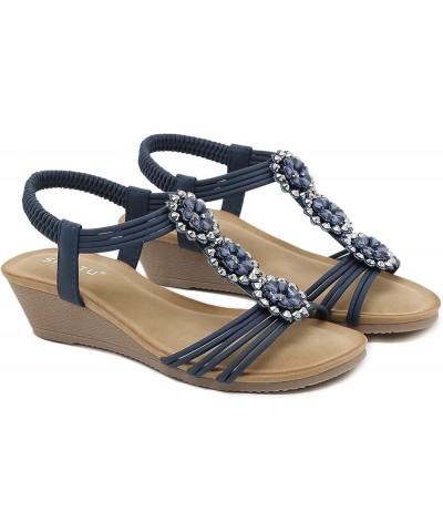 Women Casual Strappy Sandal Chunky Heels Two Strap High Heeled Sandal Adjustable Ankle Strap Classic Slide Sandals Blue $20.1...