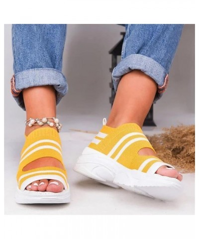 Women's Sandals Wedge Heel Comfortable Sports Knit Sandals Thick Fish Mouth Beach Casual Sandals Summer Open Shoes Flip Flops...