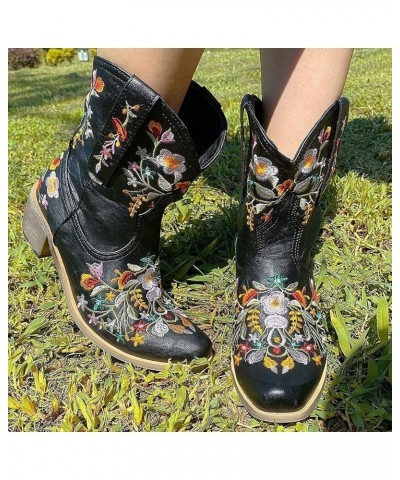 Cowboy Boots for Women 2022 Western Cowgirl Ankle Booties Vintage Embroidered Pull On Knee High Wide Calf Heeled Boot Dhufhdi...