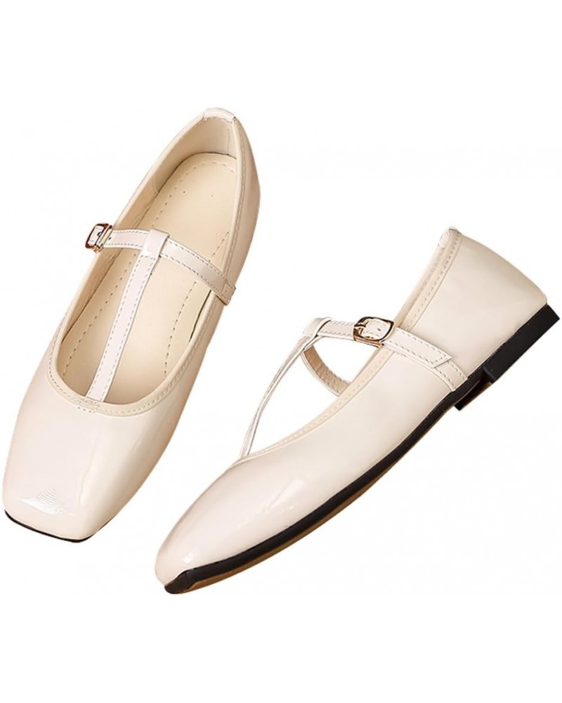 Mary Jane Flats for Women Ballets Flats Strap Shoes Dressy Comfortable Square Toe Mary Jane Buckle Flats Shoes 245-white $18....