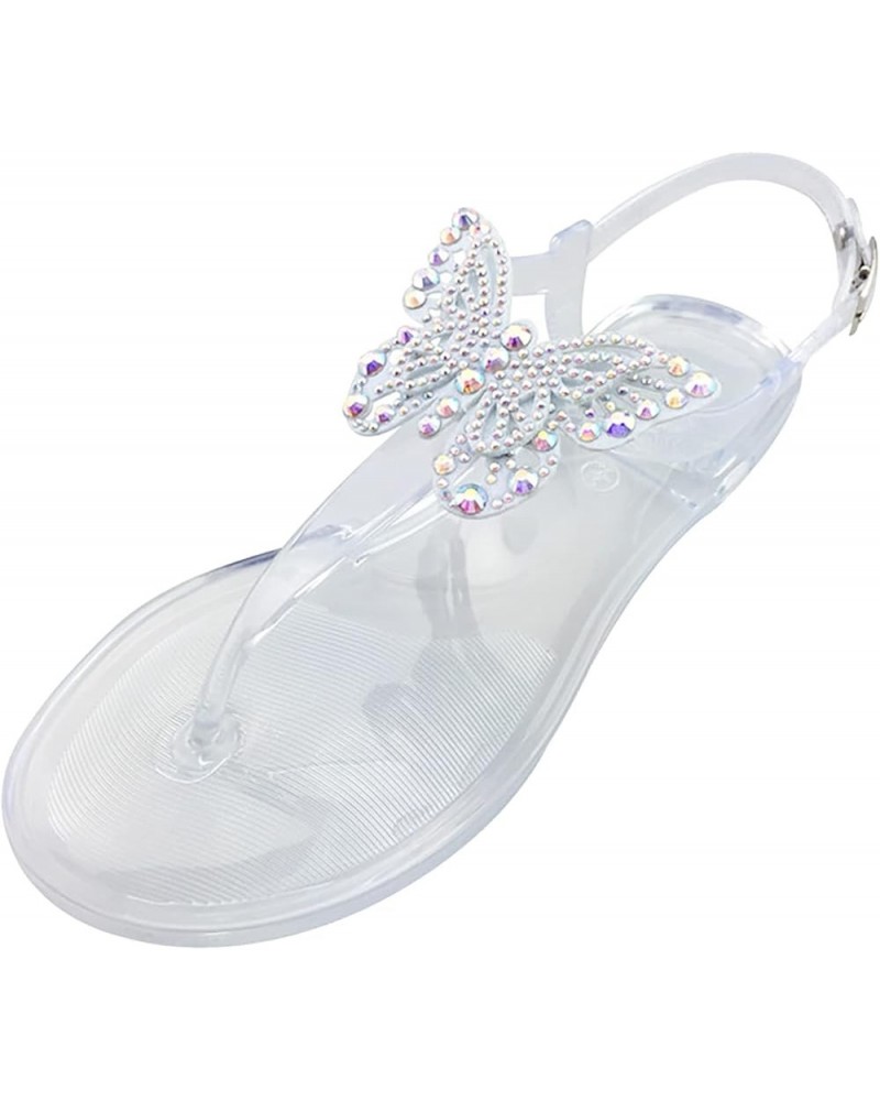 Women's Flat Sandals Sandals Women's Casual Shoes Toe Strap Buckle Fashion Rhinestone Round Women's Sandals 10 Clear $10.98 S...