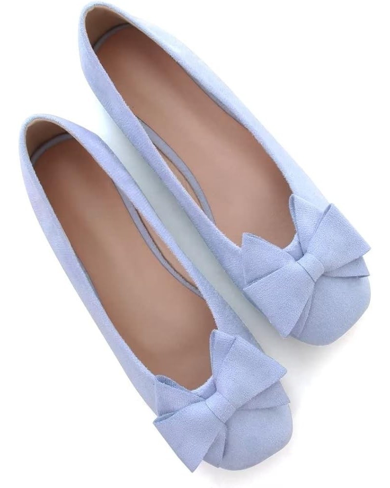 Women's Flats Comfortable Square Toe Bowknot Ballet Flats Slip On Casual Flats A Sky Blue $11.19 Flats