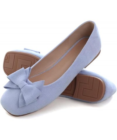 Women's Flats Comfortable Square Toe Bowknot Ballet Flats Slip On Casual Flats A Sky Blue $11.19 Flats