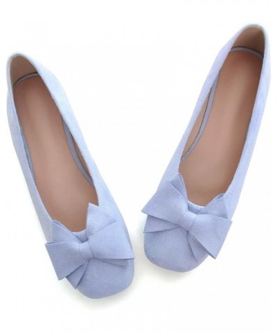 Women's Flats Comfortable Square Toe Bowknot Ballet Flats Slip On Casual Flats A Sky Blue $11.19 Flats