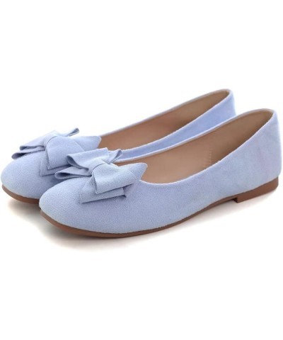 Women's Flats Comfortable Square Toe Bowknot Ballet Flats Slip On Casual Flats A Sky Blue $11.19 Flats