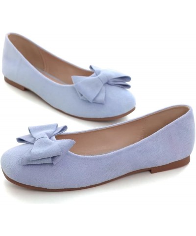 Women's Flats Comfortable Square Toe Bowknot Ballet Flats Slip On Casual Flats A Sky Blue $11.19 Flats