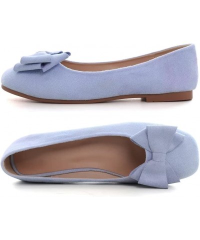 Women's Flats Comfortable Square Toe Bowknot Ballet Flats Slip On Casual Flats A Sky Blue $11.19 Flats