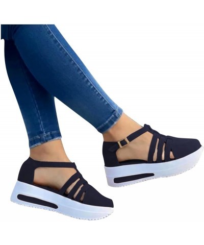 Women Flat Mules Sandals Plantar Fasciitis Thick Sole Summer Ankle Strap Buckle Beach Dressy Thong Buckle Sandals 98-ixpyn-bl...