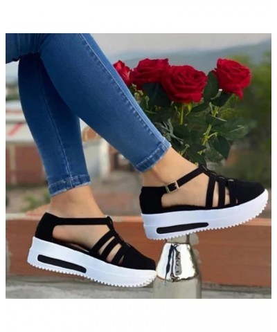 Women Flat Mules Sandals Plantar Fasciitis Thick Sole Summer Ankle Strap Buckle Beach Dressy Thong Buckle Sandals 98-ixpyn-bl...