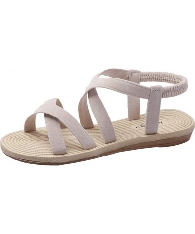 Women's Lace up Flat Sandals Women Summer Open Toe Dressy Sandals Gladiators Beach Flat Casual Sandals Elastic 8 Beige $8.27 ...