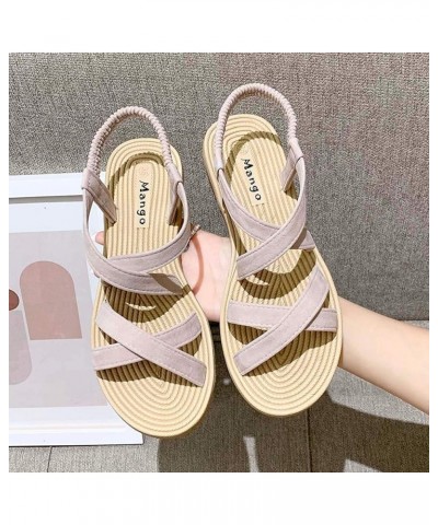 Women's Lace up Flat Sandals Women Summer Open Toe Dressy Sandals Gladiators Beach Flat Casual Sandals Elastic 8 Beige $8.27 ...