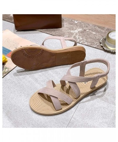 Women's Lace up Flat Sandals Women Summer Open Toe Dressy Sandals Gladiators Beach Flat Casual Sandals Elastic 8 Beige $8.27 ...