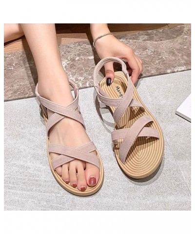 Women's Lace up Flat Sandals Women Summer Open Toe Dressy Sandals Gladiators Beach Flat Casual Sandals Elastic 8 Beige $8.27 ...