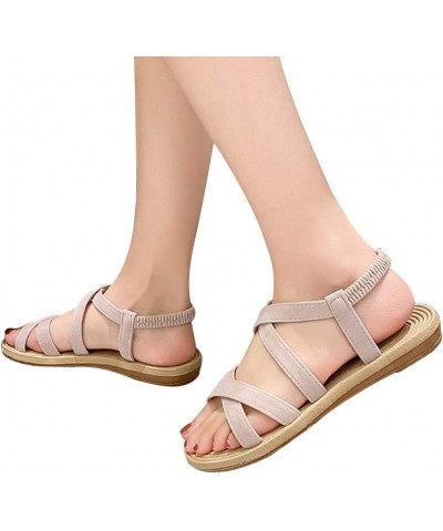 Women's Lace up Flat Sandals Women Summer Open Toe Dressy Sandals Gladiators Beach Flat Casual Sandals Elastic 8 Beige $8.27 ...