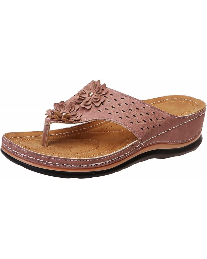 Womens Flat Mules Sandal with Arch Support Soft Cushion Summer Buckle Dressy Casual Thong Lace Up Shoe 129-hyems-g-pink $11.3...