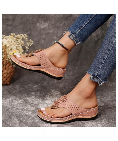 Womens Flat Mules Sandal with Arch Support Soft Cushion Summer Buckle Dressy Casual Thong Lace Up Shoe 129-hyems-g-pink $11.3...