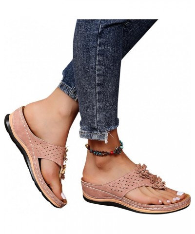 Womens Flat Mules Sandal with Arch Support Soft Cushion Summer Buckle Dressy Casual Thong Lace Up Shoe 129-hyems-g-pink $11.3...