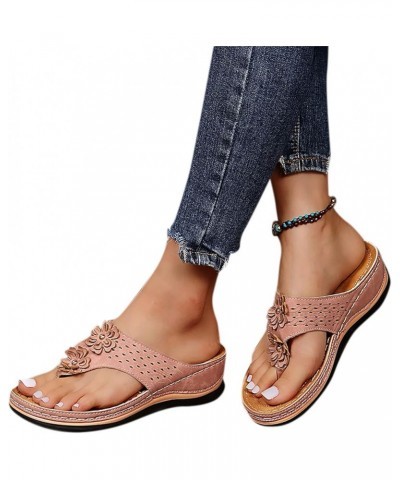 Womens Flat Mules Sandal with Arch Support Soft Cushion Summer Buckle Dressy Casual Thong Lace Up Shoe 129-hyems-g-pink $11.3...