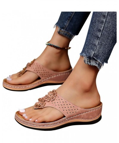 Womens Flat Mules Sandal with Arch Support Soft Cushion Summer Buckle Dressy Casual Thong Lace Up Shoe 129-hyems-g-pink $11.3...