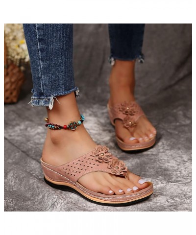 Womens Flat Mules Sandal with Arch Support Soft Cushion Summer Buckle Dressy Casual Thong Lace Up Shoe 129-hyems-g-pink $11.3...