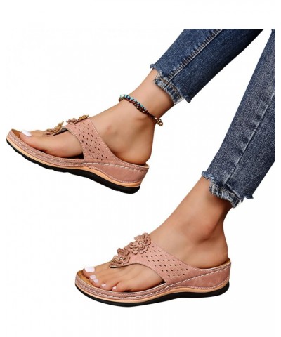 Womens Flat Mules Sandal with Arch Support Soft Cushion Summer Buckle Dressy Casual Thong Lace Up Shoe 129-hyems-g-pink $11.3...