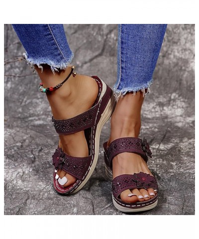 Sandals for Women Casual Summer, Women's Platform Sandals Trendy High Heels Open Toe Espadrilles Wedges Sandals Z8-wine $12.1...