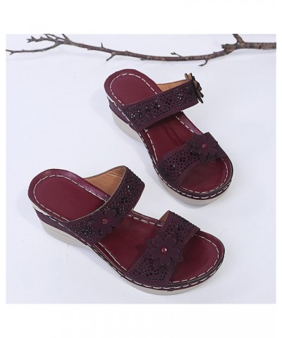 Sandals for Women Casual Summer, Women's Platform Sandals Trendy High Heels Open Toe Espadrilles Wedges Sandals Z8-wine $12.1...