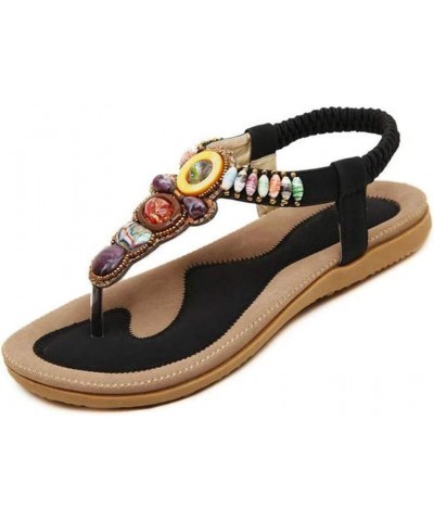 Bohemia Bead Style Herringbone Sandals - with Beads and Stones Black $12.96 Sandals