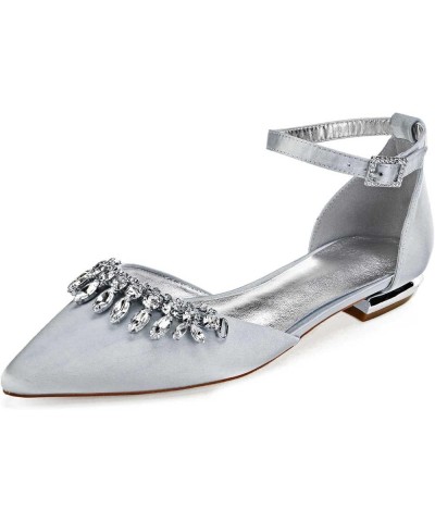 Satin Pointed Toe Flats for Women Ankle Straps Wedding Flats for Bride Shoes Evening Rhinestones Party Guest Shoes for Women ...