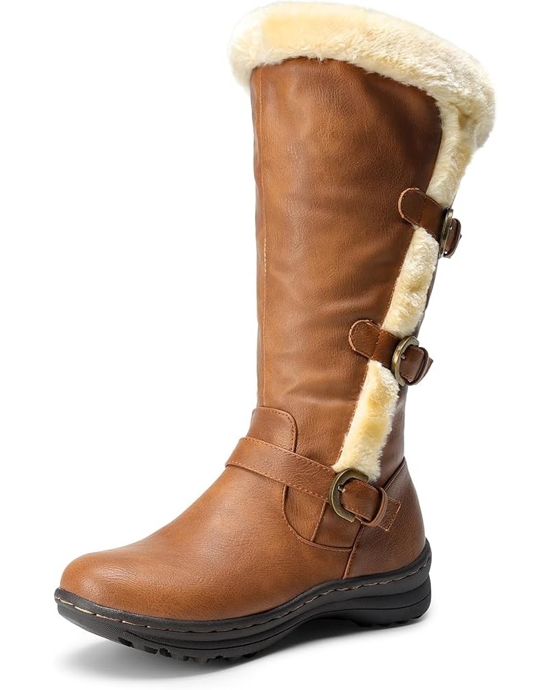 Women's Winter Fully Fur Lined Zipper Closure Snow Knee High Boots Camel-pu-m $18.52 Boots