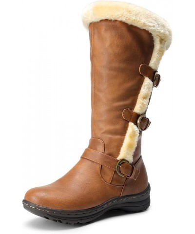 Women's Winter Fully Fur Lined Zipper Closure Snow Knee High Boots Camel-pu-m $18.52 Boots