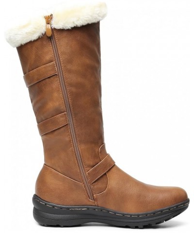 Women's Winter Fully Fur Lined Zipper Closure Snow Knee High Boots Camel-pu-m $18.52 Boots