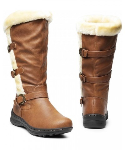 Women's Winter Fully Fur Lined Zipper Closure Snow Knee High Boots Camel-pu-m $18.52 Boots