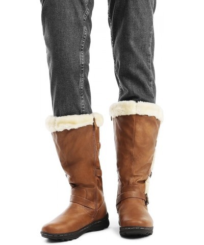 Women's Winter Fully Fur Lined Zipper Closure Snow Knee High Boots Camel-pu-m $18.52 Boots