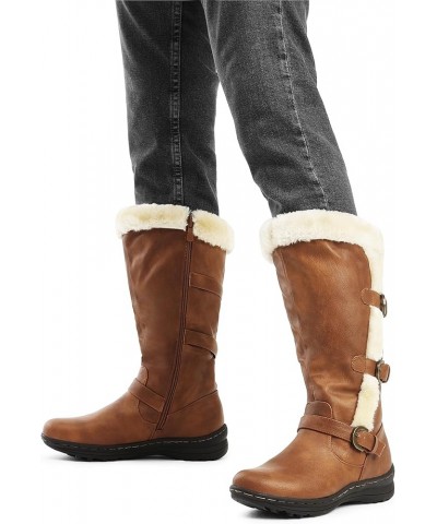 Women's Winter Fully Fur Lined Zipper Closure Snow Knee High Boots Camel-pu-m $18.52 Boots