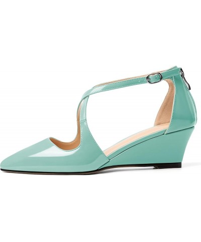 Women's Wedges Heels Criss Cross Heeled Sandals Pointed Toe Ankle Strap Heel Pumps Fashion Dress Shoes Mint Green $32.49 Pumps