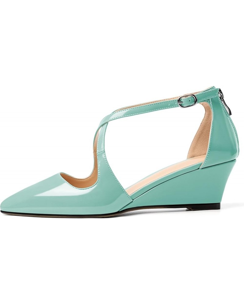 Women's Wedges Heels Criss Cross Heeled Sandals Pointed Toe Ankle Strap Heel Pumps Fashion Dress Shoes Mint Green $32.49 Pumps