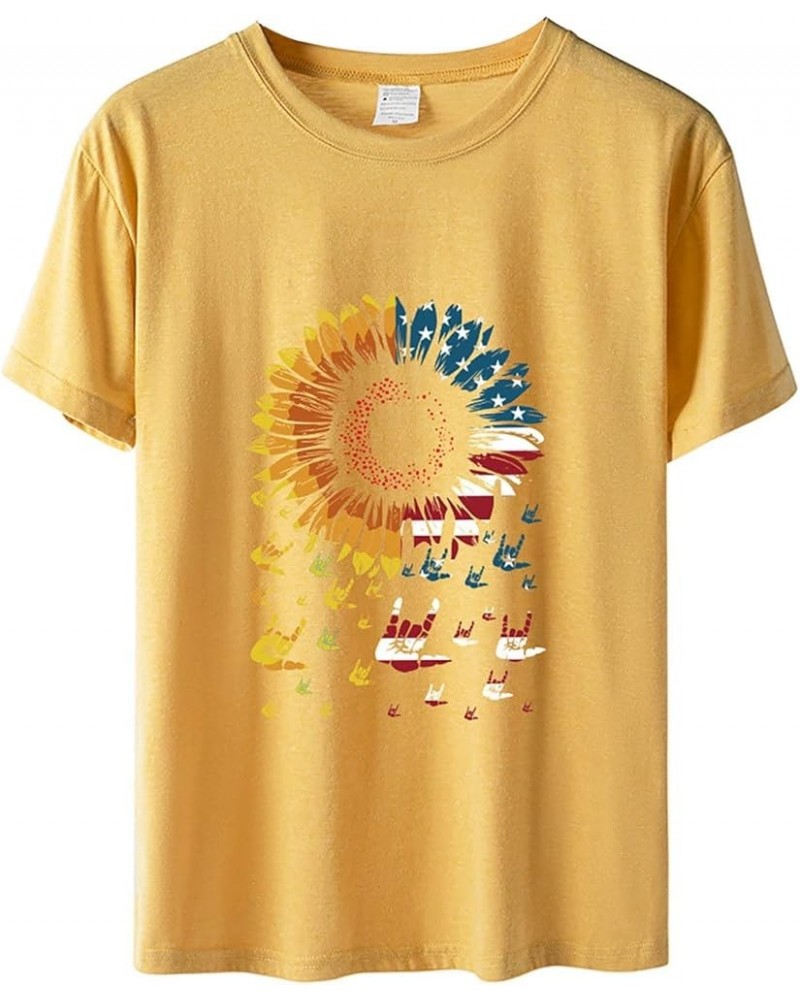 Puff Shirt Day T Shirts Cute USA Flag Sunflower Graphic 4 July Patriotic Tees Tops Super Soft Shirts Women G-2024 Independenc...