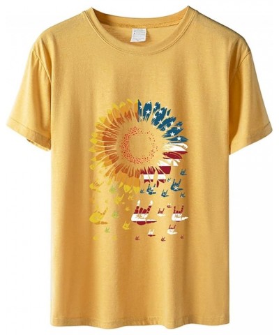 Puff Shirt Day T Shirts Cute USA Flag Sunflower Graphic 4 July Patriotic Tees Tops Super Soft Shirts Women G-2024 Independenc...