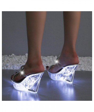 Luminous Diamond High Heel Shoes Luminous Wedge Heel Women Shoes Sexy Women High Heel Shoes Sexy Sandals for Women Wedge (Sil...