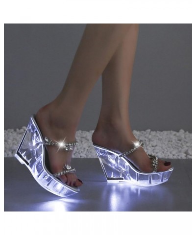 Luminous Diamond High Heel Shoes Luminous Wedge Heel Women Shoes Sexy Women High Heel Shoes Sexy Sandals for Women Wedge (Sil...