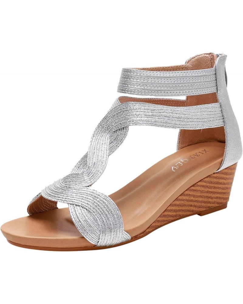 Sandals for Women dressy summer Dress Sandals dress shoes for women low heel sandals women dressy summer Z 13-silver $19.32 S...