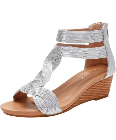 Sandals for Women dressy summer Dress Sandals dress shoes for women low heel sandals women dressy summer Z 13-silver $19.32 S...