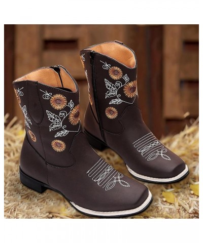 Cowboy Boots for Women Vintage Embroidery Mid Calf Cowgirl Western Boots Chunky Low Heel Slip on Wide Calf Boots Fashion Fall...