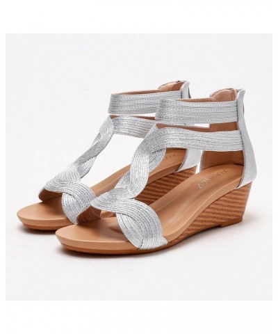 Sandals for Women dressy summer Dress Sandals dress shoes for women low heel sandals women dressy summer Z 13-silver $19.32 S...