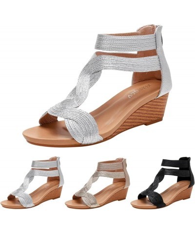 Sandals for Women dressy summer Dress Sandals dress shoes for women low heel sandals women dressy summer Z 13-silver $19.32 S...